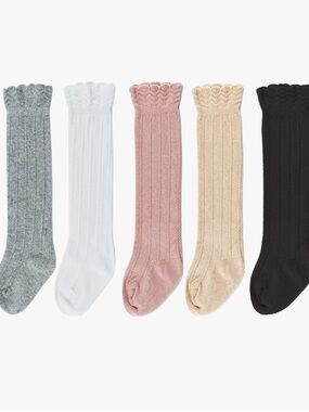 Knee-High Cable Knit Socks - 5 Pack (Pink, White, Gray, Cream, Black)